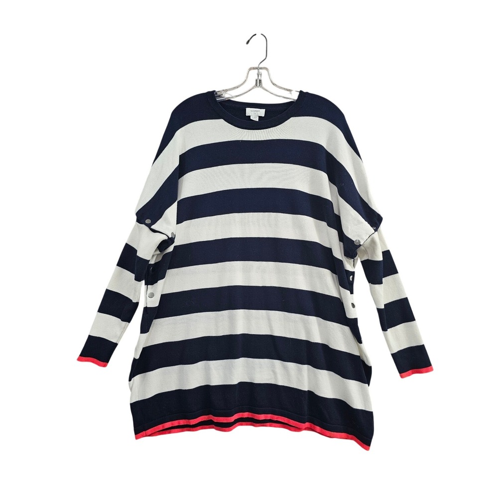 Seraphine Sweater Women M Navy White Striped Nursing Maternity Snap Side Knit